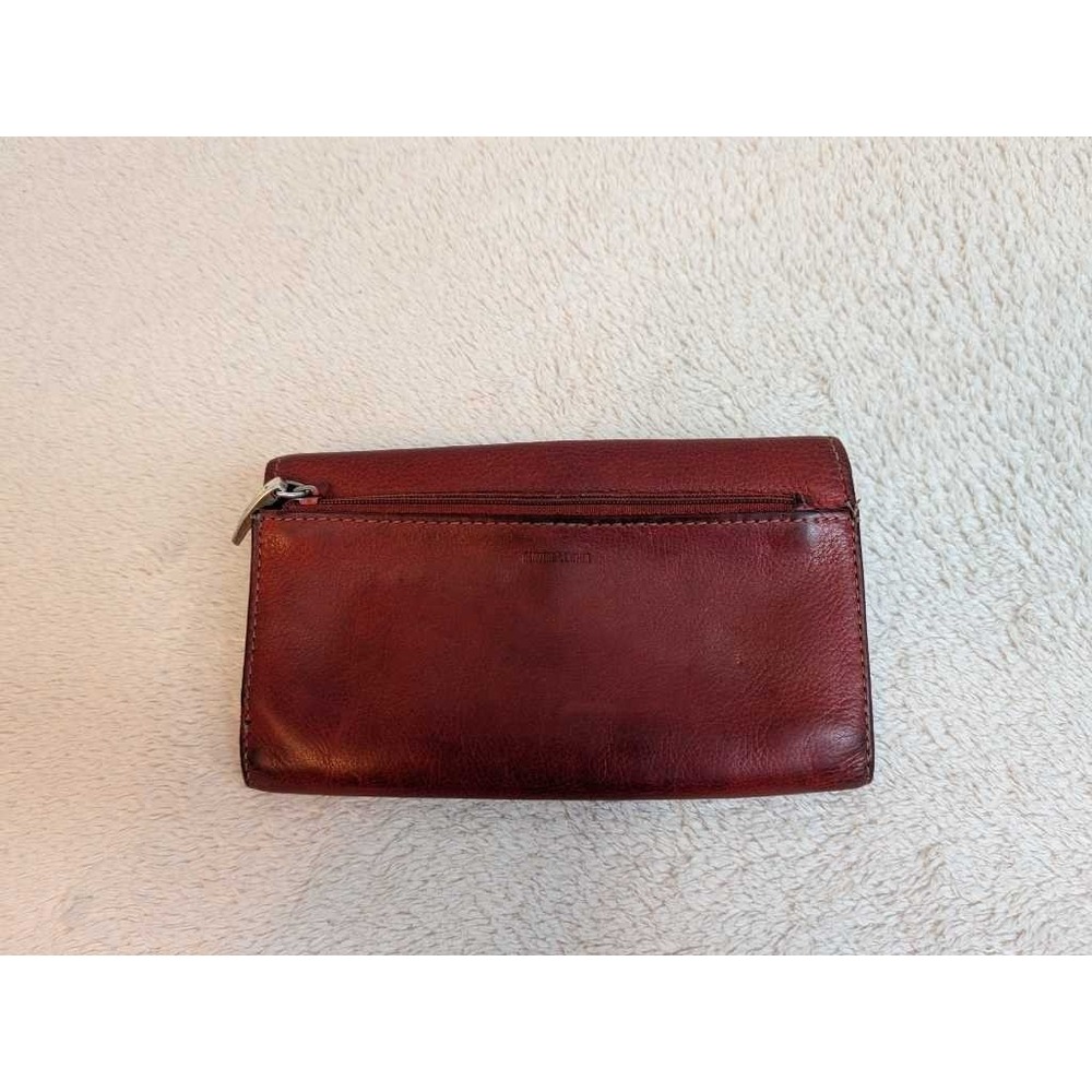 Fossil Red Leather Tri-Fold Wallet RFID Blocking Snap Closure Women's - Picture 3 of 9